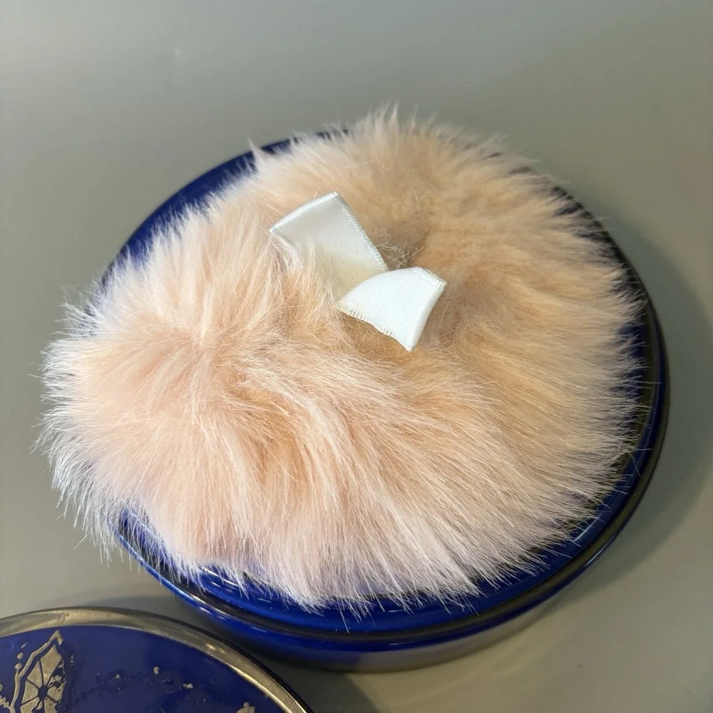 RARE Antique Cobalt Blue Round Glass Box Lidded Silver Accents 1930s Powder Puff